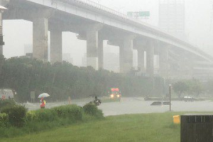 午後大雷雨釀災情！板橋堤外道積水 車輛拋錨駕駛「受困車內」