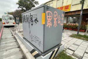路口變電箱遭塗鴉寫詭異字樣 台電新竹區處獲報急清除