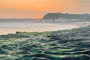 北海岸老梅綠石槽抹茶地毯綠一半 「日出金光」拍攝美翻了